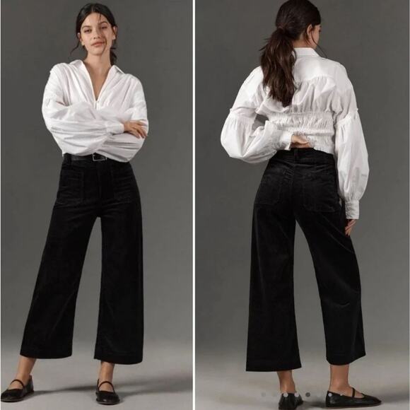 Maeve Pants - Maeve Anthropologie The Colette Pant US 27 Wide Leg Crop Black Corduroy NEW